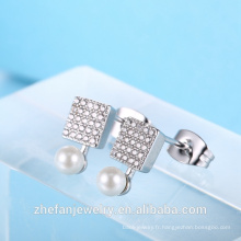 dernière conception boucles d&#39;oreilles perle boucle d&#39;oreille carrée forme cz boucle d&#39;oreille